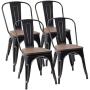 Furmax Metal Dining Chair Indoor-Outdoor Use Stackable Chic Dining Bistro Cafe Side Metal Chairs Set of 4 (Black Gold)