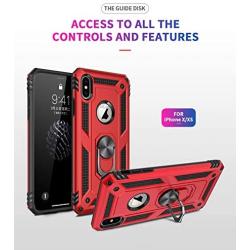 Military Grade Drop Impact for iPhone Xs Case iPhone X Case 360 Metal Rotating Ring Kickstand Holder Built-in Magnetic Car Mount Shockproof Cover for iPhone Xs X Protection Case (Red)