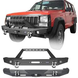 Hooke Road Cherokee XJ Metal Front Bumper and Rear Bumper Combo Compatible with Jeep Cherokee XJ 1984-2001