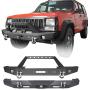 Hooke Road Cherokee XJ Metal Front Bumper and Rear Bumper Combo Compatible with Jeep Cherokee XJ 1984-2001
