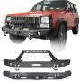 Hooke Road Cherokee XJ Metal Front Bumper and Rear Bumper Combo Compatible with Jeep Cherokee XJ 1984-2001