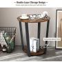 Tangkula Round End Table, 2-Tier Metal Sofa Table with Storage Shelf, Round Side Table with Metal Frame, Industrial Style Accent Furniture for Home Living Room Bedroom (1, Rustic Brown)
