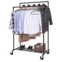 SONGMICS Industrial Pipe Clothes Rack Double Rail on Wheels with Commercial Grade Clothing Hanging Rack Organizer for Garment Storage Display, Black UHSR60B