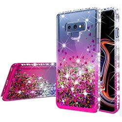 Compatible for Samsung Galaxy Note 9 Case, with [Temper Glass Screen Protector] SOGA Diamond Glitter Liquid Quicksand Cover Cute Girl Women Phone Case [Clear/Pink]