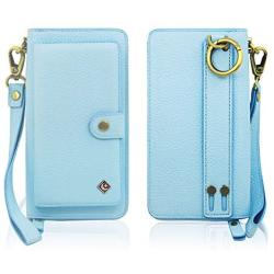 JAZ iPhone 8 Wallet Case / iPhone 7 Wallet Case - Multi-Function Money Pocket Wristlets Zipper Purse Detachable Magnetic 14 Card Slots Leather Wallet Case for Apple iPhone 8 / 7 / 6S / 6 Sky Blue