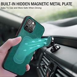 Neeliup Compatible with iPhone 12/12 Pro Magnetic Case, [Invisible Metal Plate Support Magnetic Car Mount][Premium PU Leather] Soft Silicone Bumper Ultra Slim Shockproof 6.1'' Cover-Green