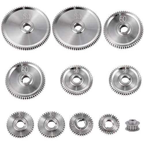 VEVOR 11PCS Metal Lathe Gears, Precise Mini Lathe Replacement Gears, Change Gear, Metal Gear Set 2x80T, 2x60T, 2x50T, 1x40T, 2x35T, 1x30T, 1xBelt Gear for CJ0618 Mini Lathes and Milling Machines