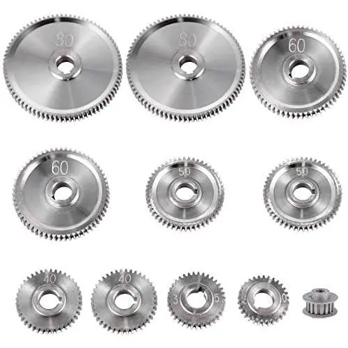 VEVOR 11PCS Metal Lathe Gears, Precise Mini Lathe Replacement Gears, Change Gear, Metal Gear Set 2x80T, 2x60T, 2x50T, 1x40T, 2x35T, 1x30T, 1xBelt Gear for CJ0618 Mini Lathes and Milling Machines VEVOR 11PCS Metal Lathe Gears, Precise Mini Lathe Replacement Gears, Change Gear, Metal Gear Set 2x80T, 2x60T, 2x50T, 1x40T, 2x35T, 1x30T, 1xBelt Gear for CJ0618 Mini Lathes and Milling Machines