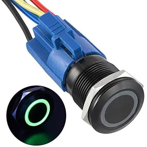APIELE 19mm Latching Push Button Switch 12V DC Angel Eye Halo Ring LED Metal 0.74'' 1NO1NC SPDT with Wire Socket Plug (Green Led/Black Shell) APIELE 19mm Latching Push Button Switch 12V DC Angel Eye Halo Ring LED Metal 0.74'' 1NO1NC SPDT with Wire Socket Plug (Green Led/Black Shell)