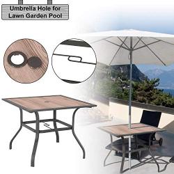 Sophia & William Patio Dining Table Umbrella Table Outdoor Coffee Bistro with Hole for Lawn Garden Pool Sturdy Metal Steel Frame Easy to Care Special Wood-Like Table top Design 37'' x 37'' Square Table