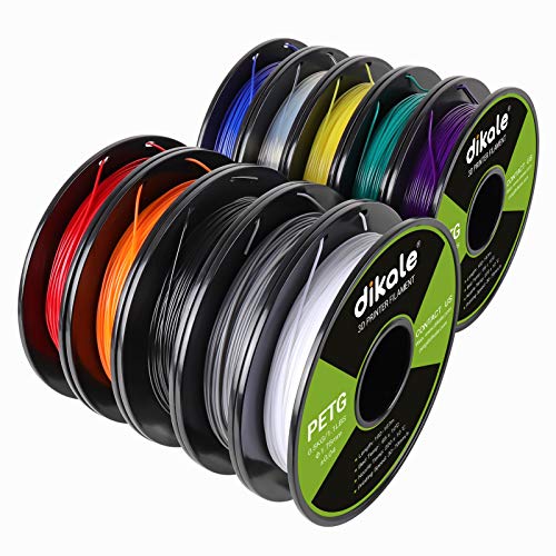 PETG 10 Packs, 3D Printer Filament 1.75mm, Each Spool Net Weight 1.1lbs(500g), 10 Different Colors