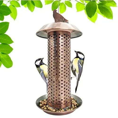 LANSCOERY Metal Wild Bird Feeder Hanging with High Seed Capacity for Garden Yard Decorations, Weatherproof Birdfeeder Perches, Dome Shaped Roof (Brown) LANSCOERY Metal Wild Bird Feeder Hanging with High Seed Capacity for Garden Yard Decorations, Weatherproof Birdfeeder Perches, Dome Shaped Roof (Brown)