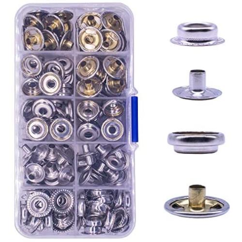 160 Pcs Snaps Fastener, (Marine Grade, 40 of Each Piece Caps/Studs / 3/8'' Sockets/Posts) Heavy Duty Metal Snaps Button for Boat Canvas by YZS, 40 Sets