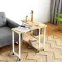 Tangkula 360° Free Rotating Sofa Side Table, Mobile End Table with 2-Tier Storage Shelves, Movable Laptop Table with Sturdy Metal Frame, Couch Side Table Snack Table for Home Office (Natural)