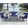 PHI VILLA 4 Piece Patio Sets, Outdoor Metal Furniture Patio Conversation Set Clearance with Padded Deep Seating Sofa, 1 Loveseat, 2 Armrest Sofa Chairs, 1 Coffee Table & 4 Free Pillow, Navy Blue PHI VILLA 4 Piece Patio Sets, Outdoor Metal Furniture Patio Conversation Set Clearance with Padded Deep Seating Sofa, 1 Loveseat, 2 Armrest Sofa Chairs, 1 Coffee Table & 4 Free Pillow, Navy Blue