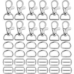 Hysagtek 60 Pcs Metal Keychain Bulk - Swivel Snap Hooks, D Ring and Slide Buckle Triglide for Handbag Purse HardwareFasteners, Strap, Backpack DIY Craft Accessories, 1 Inch, Silver