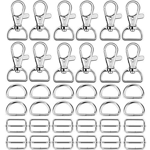 Hysagtek 60 Pcs Metal Keychain Bulk - Swivel Snap Hooks, D Ring and Slide Buckle Triglide for Handbag Purse HardwareFasteners, Strap, Backpack DIY Craft Accessories, 1 Inch, Silver