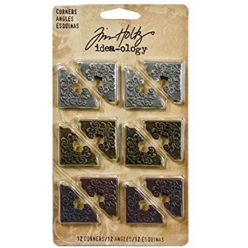 Metal Corners by Tim Holtz Idea-ology, 12 per pack, 1 Inch, Antique Finishes, TH92789