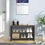 KINGSO Shoe Bench, 3-Tier Industrial Shoe Rack Bench with 2 Mesh Shoe Storage Shelves & Seat, Easy Assembly Wood Look Accent Metal Frame Entryway Bench Shoe Organizer 4PCS Corner Protectors Included