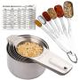 Measuring Cups and Spoons Set Stainless Steel, 13 Piece. 7 Heavy Metal Measuring Cups. 6 Long Handled Nesting Spoons. Dry or Liquid Ingredient. Engraved Metric Measure. Bonus Magnetic Conversion Chart