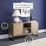 Nathan James Dylan Media Console Cabinet or TV Stand with Doors for Hidden Storage in a Natural Reclaimed Herringbone Wood Pattern and Metal, Oak/Matte Black Nathan James Dylan Media Console Cabinet or TV Stand with Doors for Hidden Storage in a Natural Reclaimed Herringbone Wood Pattern and Metal, Oak/Matte Black