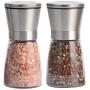 Salt and Pepper Grinder Set of 2, Premium Stainless Steel Spice Mill with Adjustable Coarseness, Ceramic Blades, Refillable Glass Body with 60Z capacity