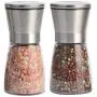 Salt and Pepper Grinder Set of 2, Premium Stainless Steel Spice Mill with Adjustable Coarseness, Ceramic Blades, Refillable Glass Body with 60Z capacity