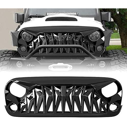 American Modified Front Shark Grille for 2007-2018 Jeep Wrangler JK/JKU Rubicon Sahara Sport, ABS (Golss Black)