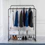 Double Rail Clothes Rack Metal Garment Rack with 2-Tier Bottom Shelves Portable Space-Saving Hanger Hanging, Black