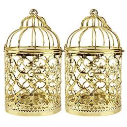 Ciaoed Small Decorative Tealight Lantern Vintage Birdcage Style,Table Decoration of Party,2 Pack (Golden)