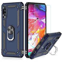 Suordii for Galaxy A01 Case with HD Screen Protector 360 Metal Rotating Ring Kickstand Holder Magnetic Car Mount Armor Heavy Duty Shockproof Case for Samsung Galaxy A01 - Blue