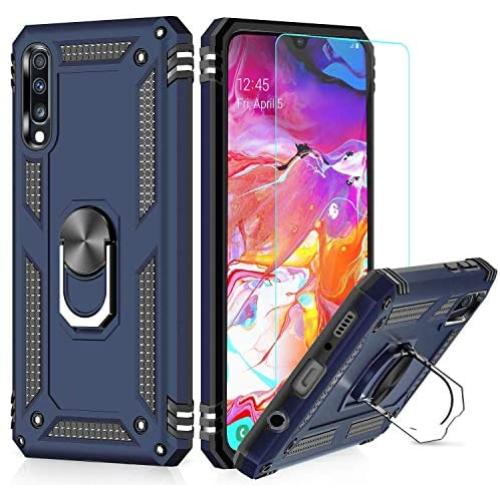 Suordii for Galaxy A01 Case with HD Screen Protector 360 Metal Rotating Ring Kickstand Holder Magnetic Car Mount Armor Heavy Duty Shockproof Case for Samsung Galaxy A01 - Blue