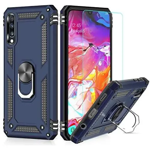 Suordii for Galaxy A01 Case with HD Screen Protector 360 Metal Rotating Ring Kickstand Holder Magnetic Car Mount Armor Heavy Duty Shockproof Case for Samsung Galaxy A01 - Blue