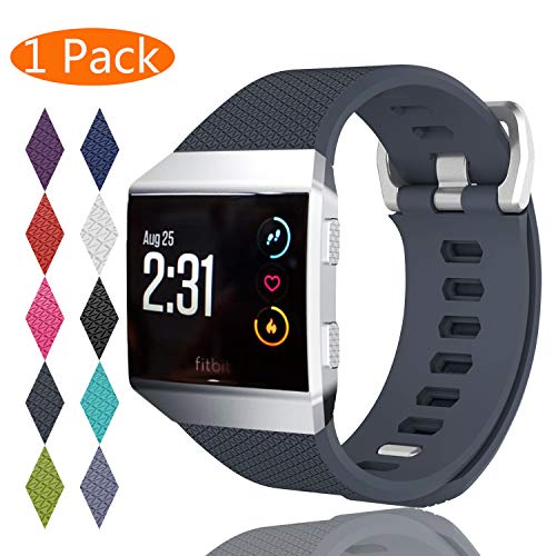 KingAcc Compatible Replacement Bands for Fitbit Ionic, Soft Silicone Fitbit Ionic Band with Metal Buckle Fitness Wristband Strap Women Men (1-Pack, Dark Gray, Large)