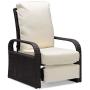 Brown Outdoor Wicker Recliner, Aluminum Frame Adjustable Woven Lounge Chair with Thicken Cushions