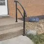 Happybuy Transitional Handrail Fits 1 or 3 Steps Black Stair Rail Handrails for Outdoor Steps Wrought Iron Handrail with Installation Kit