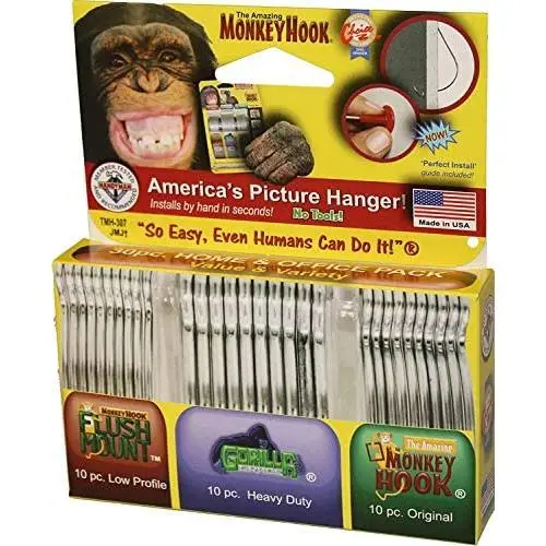 Monkey Hooks Picture Hangers Home and Office Pack, Gorilla Hook, Drywall Hooks for Hanging Pictures, Wall Hooks, Picture Hangers, Picture Hanging Kit, 30 Pc Set Monkey Hooks Picture Hangers Home and Office Pack, Gorilla Hook, Drywall Hooks for Hanging Pictures, Wall Hooks, Picture Hangers, Picture Hanging Kit, 30 Pc Set