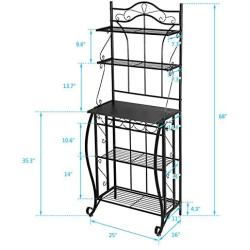 ROVSUN Upgrade Multiuse 5-Tier Metal Kitchen Bakers Rack , Microwave Storage Rack Oven Stand with Wine Storage Organizer Workstation Black (25'' x 16'' x 68'')