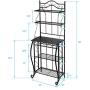 ROVSUN Upgrade Multiuse 5-Tier Metal Kitchen Bakers Rack , Microwave Storage Rack Oven Stand with Wine Storage Organizer Workstation Black (25'' x 16'' x 68'')