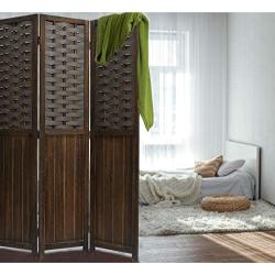 COZAYH 3 Panel 67” Paulownia Wood Screen Room Divider, Folding Room Partitions, Freestanding Privacy Screen w/Hand-Woven Polymer Rattan, Room Separator, Divider Wall