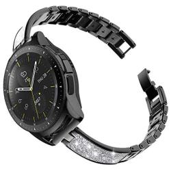 TOYOUTHS Stylish Strap Compatible with Samsung Galaxy Watch 42mm Bands Women Replacement Slim Wristband for Galaxy Active 2 40mm 44mm/Gear S2 Classic/Gear Sport Stainless Steel Metal+Leather