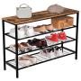 HOOBRO Shoe Rack, 4-Tier Shoe Shelf, Industrial Shoe Storage Organizer with 3 Metal Mesh Shelves, Ideal for Entryway, Hallway, Closet, Bedroom, Easy Assembly, Rustic Brown BF04XJ01