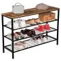 HOOBRO Shoe Rack, 4-Tier Shoe Shelf, Industrial Shoe Storage Organizer with 3 Metal Mesh Shelves, Ideal for Entryway, Hallway, Closet, Bedroom, Easy Assembly, Rustic Brown BF04XJ01 HOOBRO Shoe Rack, 4-Tier Shoe Shelf, Industrial Shoe Storage Organizer with 3 Metal Mesh Shelves, Ideal for Entryway, Hallway, Closet, Bedroom, Easy Assembly, Rustic Brown BF04XJ01