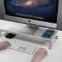 Aluminum Monitor Stand with Wireless Charing Pad and 4 USB 3.0 Ports,Support Transfer Data and Charging,Keyboard and Mouse Storage Desk Organizer up to 27inch for Computer MacBook PC (Silver)