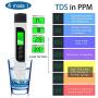 Water Tester Digital TDS Meter, EC Meter， PPM Meter and Temp Meter，0-9999 ppm, Portable Water Quality Tester Suitable for Home ATC Drinking Water, Spa, Aquarium