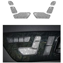 1797 Compatible Seat Adjust Buttons Caps for Mercedes Benz Accessories Parts Bling W212 C117 X156 B E CLA GLA GLE Class AMG Covers Decals Stickers Interior Decorations Women Men Crystal Silver 6 Pack