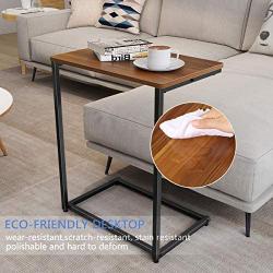 Homemaxs C Table Sofa Side Table, End Snack Table with Wood Finish and Metal Frame, Couch Tables That Slide Under for Living Room and Small Spaces-Easy Assembly