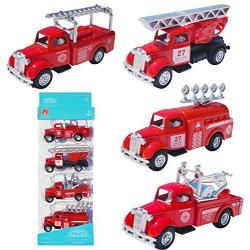 4 Cars in 1 Set Die - Metal Playset Toy Vehicle Models - Diecast Fire Truck Toy Emergency Vehicles - Mini Model Playset Preschool Learning Toys Set for Boys Kids