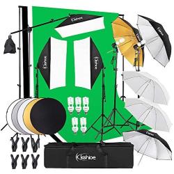 Kshioe Photography Lighting Kit:6.5x10feet/2x3m Backdrops Stand Support System, 5 in 1 reflectors, 1600w 5500k Umbrellas Softbox Continuous Lighting Kit for Portrait, Product and Video Shooting