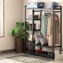 LITTLE TREE Free -standing Closet Organizer,Heavy Duty Closet Storage with 6 Shelves and Hanging Bar, Large Clothes Storage & Standing Garmen Rack, Black